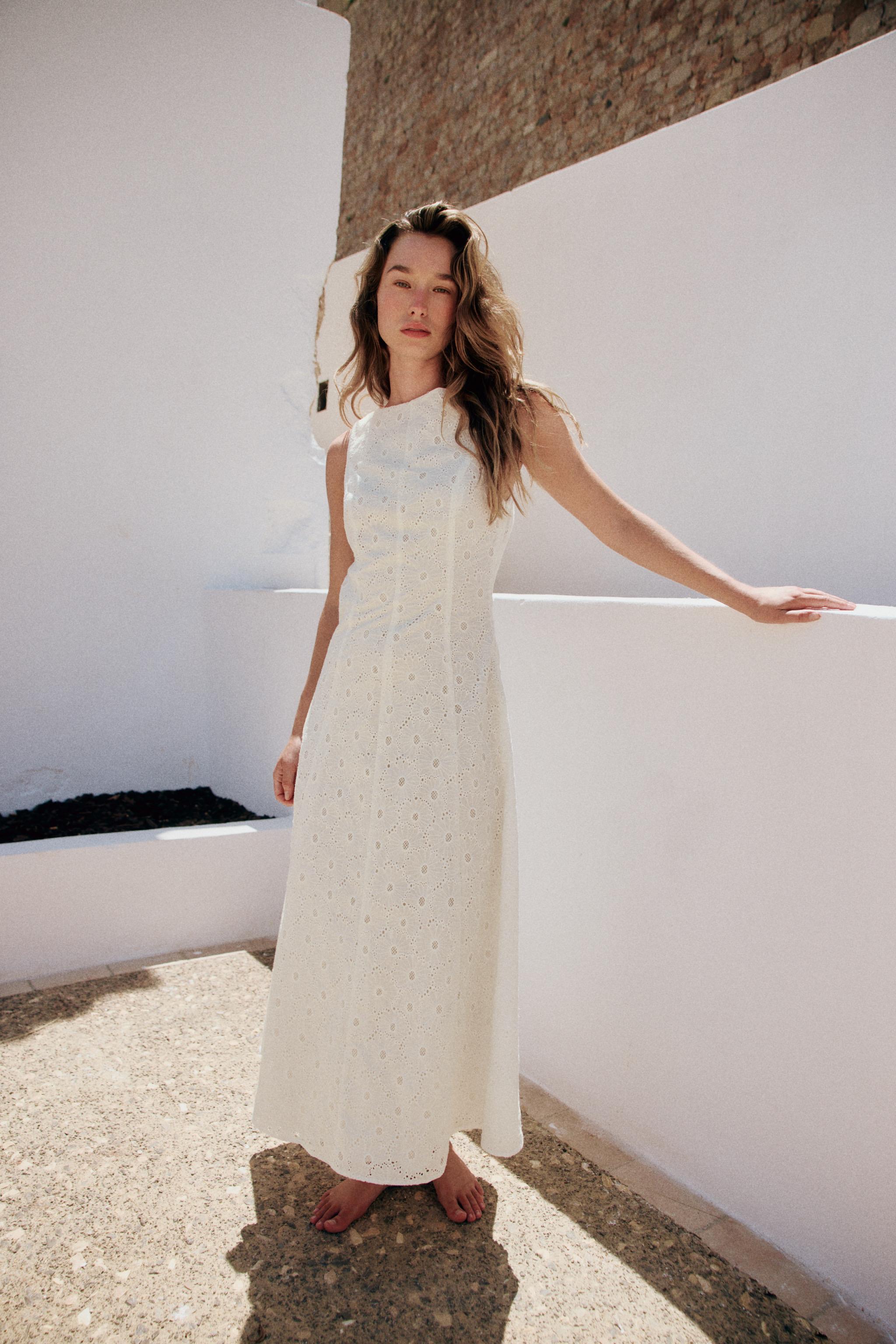 embroidered eyelet dress zara Zara - Short Embroidered Eyelet Dress - Brown-Blue - Xs